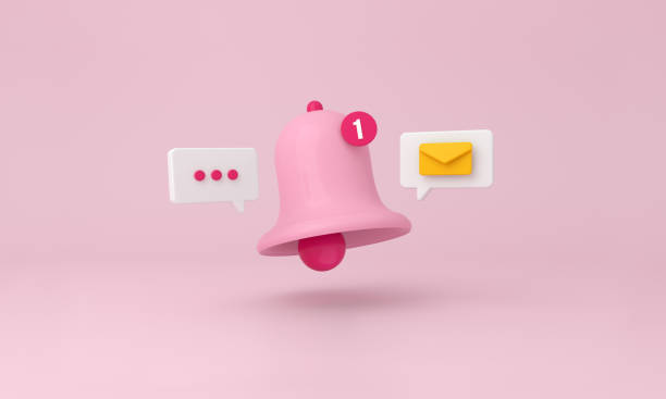 istock Pink notification message bell icon alert and alarm mail on pink background. 1337029906
