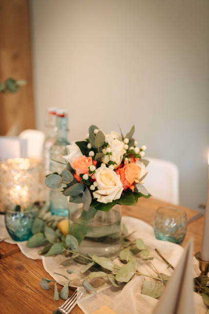 istock Beautiful table arrangements at a wedding location 1337032129