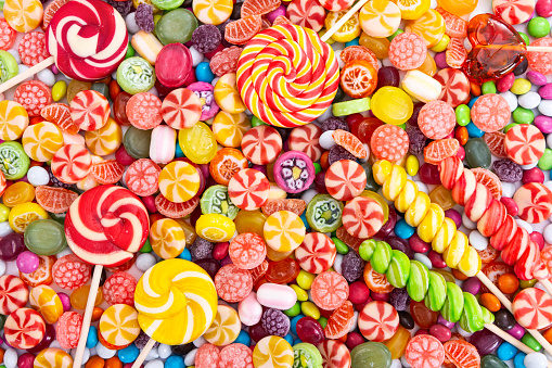 Colorful Lollipops And Different Colored Round Candy Stock Photo ...