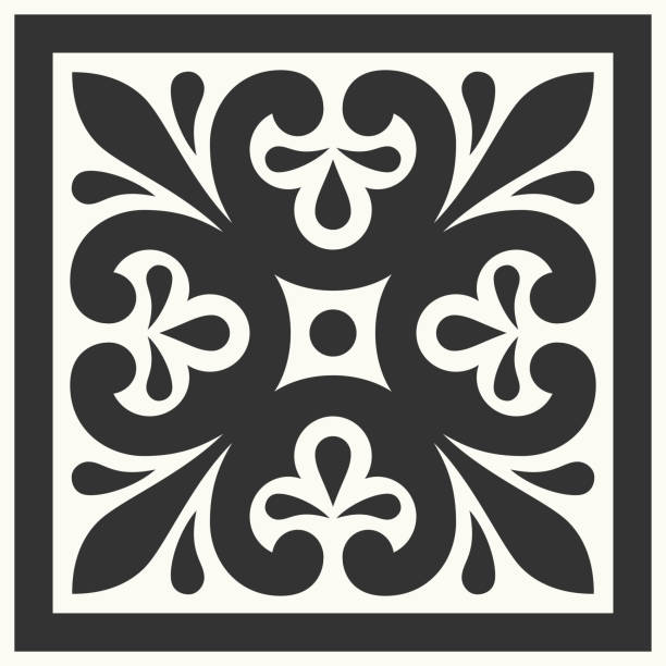 португальская напольная керамическая плитка azulejo дизайн, средиземноморский узор черно-белый - spanish culture pattern tile backgrounds stock illustrations