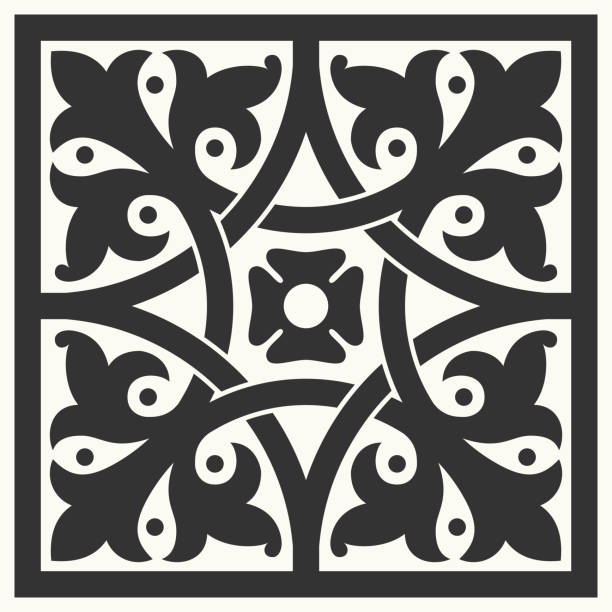 Portuguese floor ceramic tiles azulejo design, mediterranean pattern black and white vector art illustration
