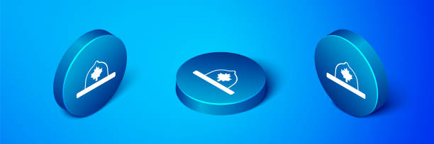 Isometric Canadian ranger hat uniform icon isolated on blue background. Blue circle button. Vector Isometric Canadian ranger hat uniform icon isolated on blue background. Blue circle button. Vector. rcmp stock illustrations