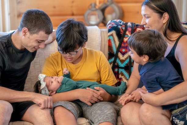 istock Young Indigenous family with three children spending time at home 1337046841