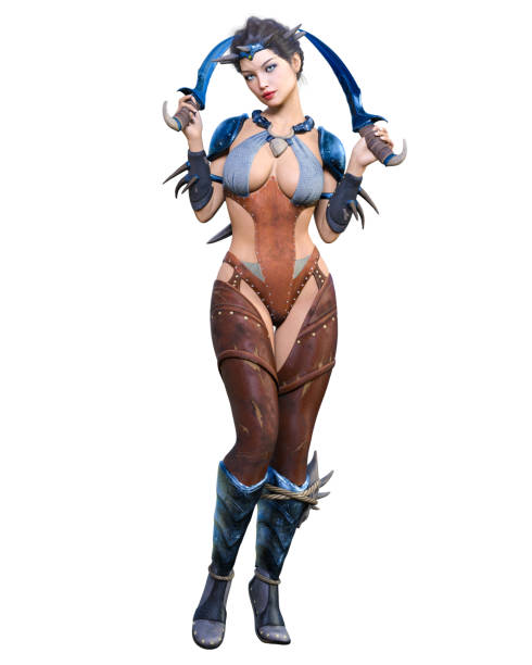 istock Warrior amazon woman with daggers. 1337047375