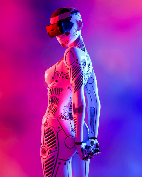 istock Woman robot in virtual reality glasses. 1337048753