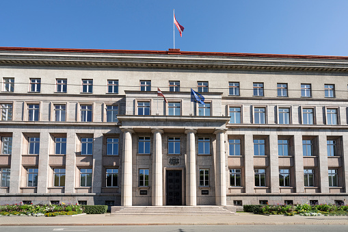 Riga, Latvia. 22 August 2021. the exterior view of the Cabinet of Ministers in the city center
