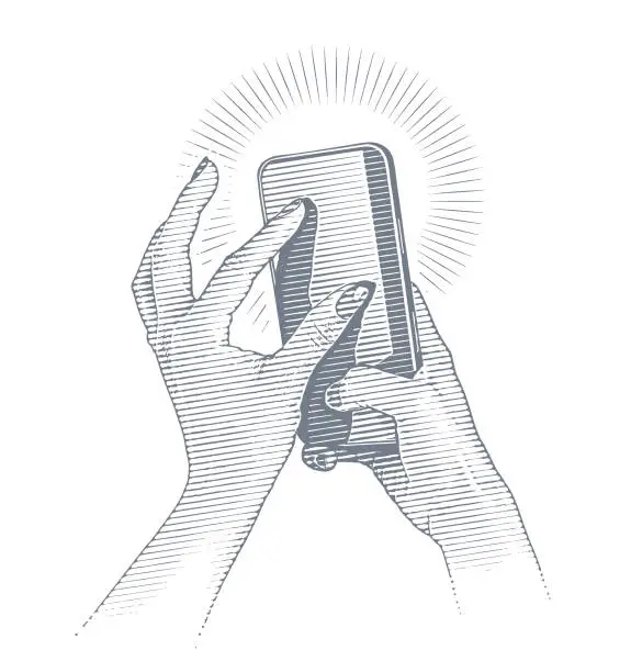 Vector illustration of Woman's hands using smart phone