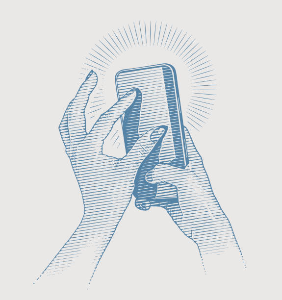스마트 폰을 사용하여 여성의 손 - retro revival telephone human hand toned image stock illustrations
