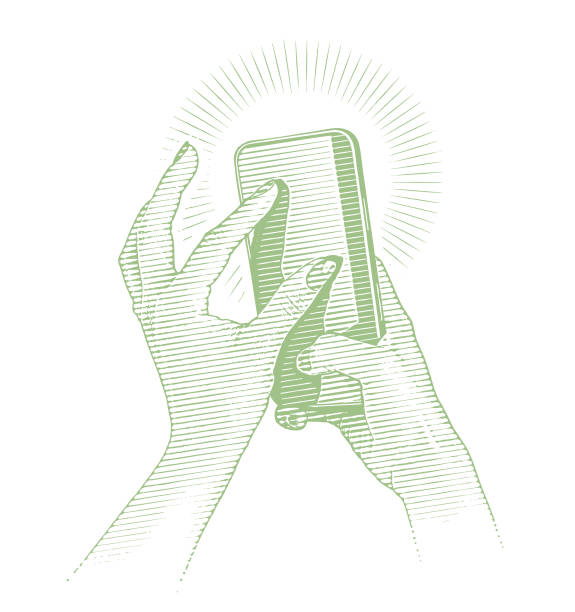 illustrations, cliparts, dessins animés et icônes de les mains d’une femme à l’aide d’un téléphone intelligent - retro revival telephone human hand toned image
