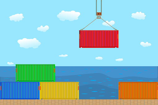 Container Loading Creative Shot Containers Loading And Unloading With Crane In Port Stock Illustration ...