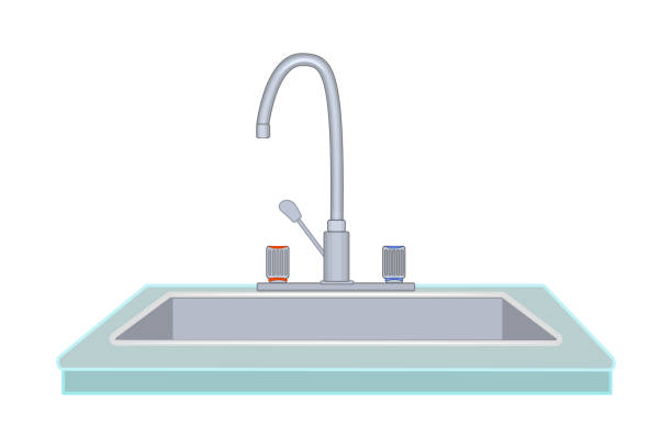 wastafel dapur dengan keran terisolasi di latar belakang putih. - toilet perlengkapan rumah tangga yang terpasang ilustrasi ilustrasi stok