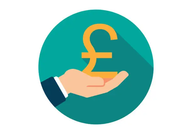 Vector illustration of British Pound Sterling Sign in Hand