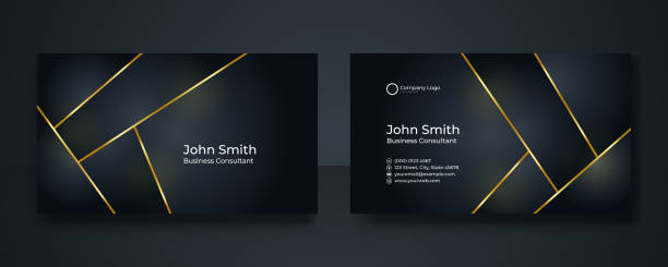 Black and gold business card design template vector. Double-sided creative business card template. Layout landscape orientation. Modern business card template gold black colors Black and gold business card design template vector. Double-sided creative business card template. Layout landscape orientation. Modern business card template gold black colors black and gold business cards stock illustrations