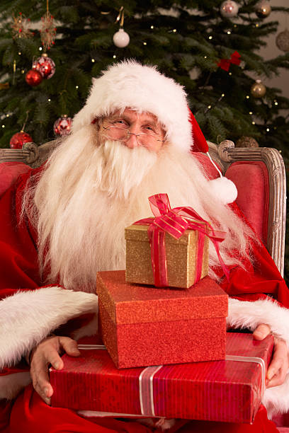 istock Santa Claus Sitting In Front Of Christmas Tree 133705542