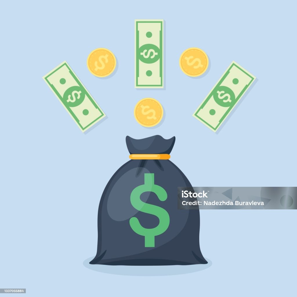 Kantong Uang Dengan Tanda Dolar Dan Mata Uang Koin Ilustrasi Vektor Kantong Uang Dengan Tanda Dolar Dan Mata Uang Koin Ilustrasi Vektor