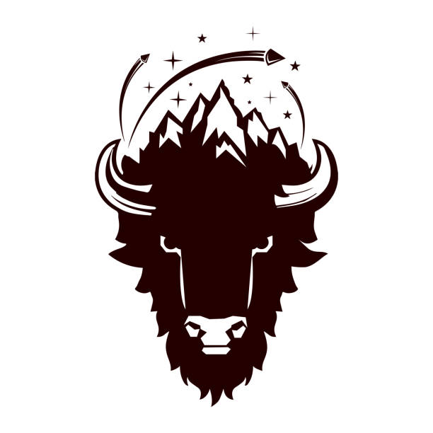sylwetka dzikiego byka bawoła żubra projekt logo ilustracja wektorowa - syncerus stock illustrations