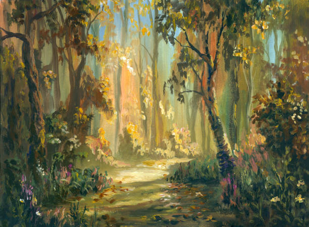晴れた日の秋の森、絵画 - paintings watercolor painting landscape autumn点のイラスト素材／クリップアート素材／マンガ素材／アイコン素材