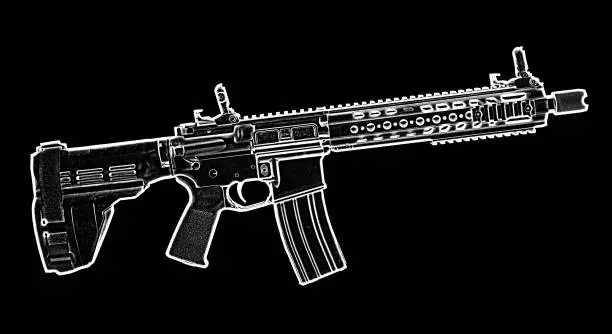 3D rendering of an AR-15 with a pistol brace on white