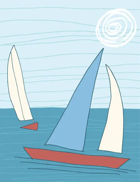 Vector illustration of Handdrawn Sailing Scene