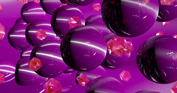 istock 3D image, abstract purple background with 3D colorful balls, poster. 1337067011