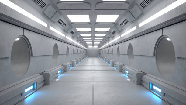 istock 3d render. Futuristic hallway. Concept of modern architecture and interior spaceship 1337071350