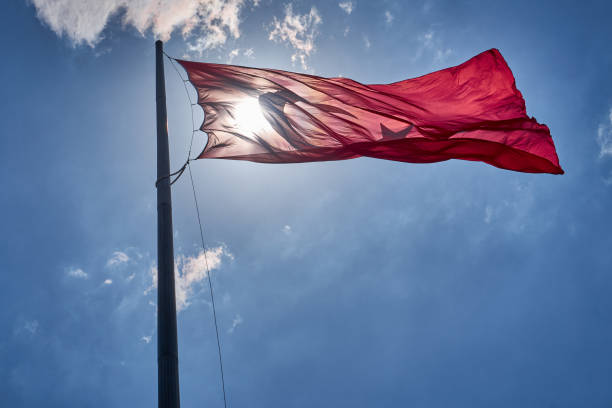 istock Turkish National Flag Wawing  Up In The Sky 1337075991