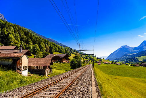 Railroad in the village Darstetten in Frutigen-Niedersimmental, Bern, Switzerland