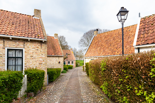 Street view of the Dutch fortified little village Bourtange in Westerwolde, Groningen in The Netherlands