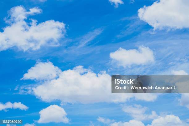 Fluffy Clouds And Clear Blue Sky Background In Summer Stock Photo - Download Image Now