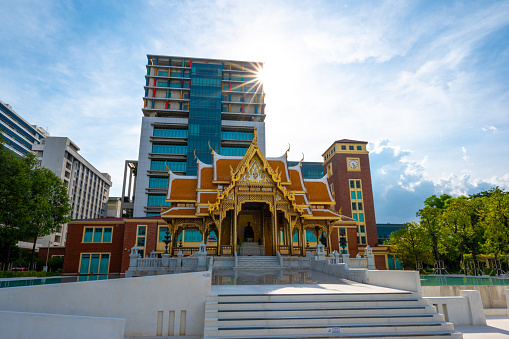 BANGKOK, THAILAND - MAY 15, 2021: The Siriraj Bimukstan Museum thai royal pavilion is located in at the Siriraj Hospital, Thailand.