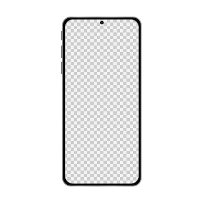 Realistic model smartphone with transparent screen. Smartphone mockup. Device front view. Vector illustration. Eps 10.