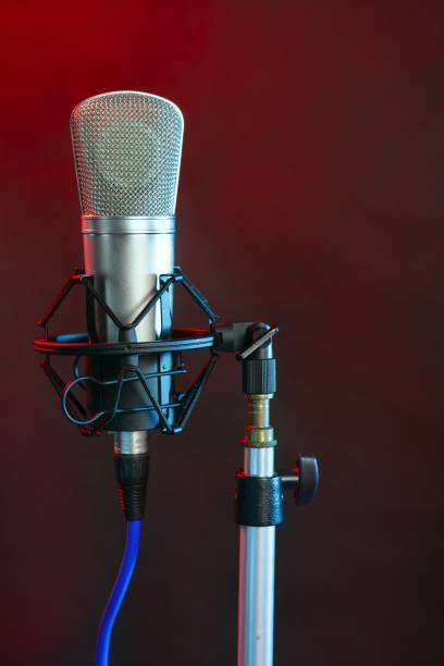 istock Microphone in the night colorful light 1337085072