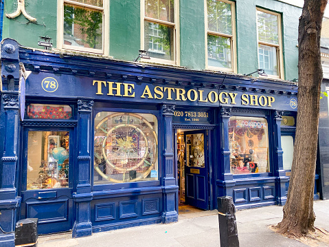 The Astrology Shop on Neal Street in Seven Dials, London, with contact number visible