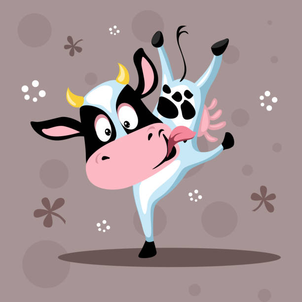 Funny Cow Dancin Making Handstand - Vector Illustration vector art illustration