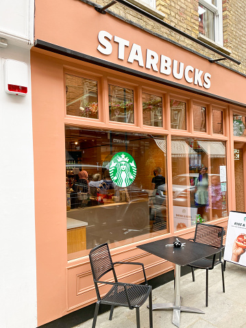 Starbucks in London, England, with people visible