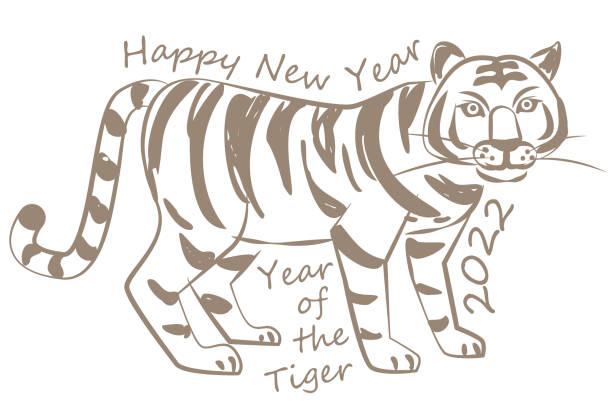 istock Happy new year card 2022 of tiger. Vector illustration. 1337090131