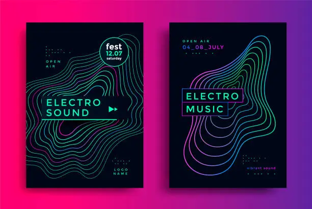 Vector illustration of Electro summer wave music poster. Club party flyer