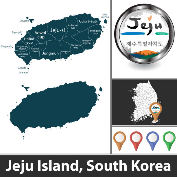 Jeju Island with districts Jeju Island with districts and location on Korean map. Vector image jeju city stock illustrations