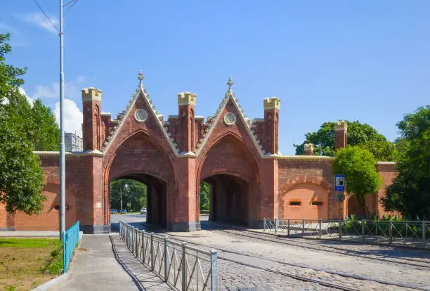 Brandenburg Gate- fortifications of Koenigsberg, neo-gothic 19th century. Kaliningrad, Russia.
