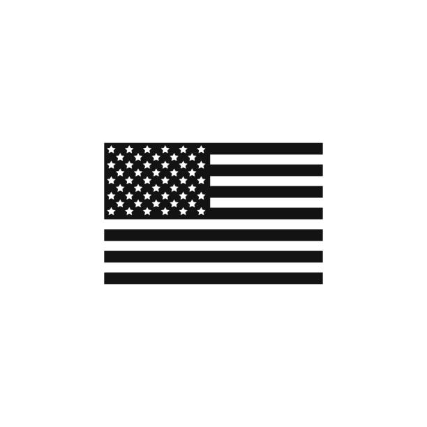 ilustraciones, imágenes clip art, dibujos animados e iconos de stock de icono vectorial de bandera americana aislado sobre fondo blanco. ilustración vectorial. - monocromo