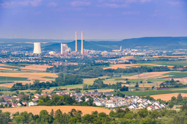 Heilbronn seen from Heuchelberg, landscape in Germany in Baden Wuerttemberg Heilbronn seen from Heuchelberg, landscape in Germany in Baden Wuerttemberg, view of the industrial power station plant heilbronn stock pictures, royalty-free photos & images