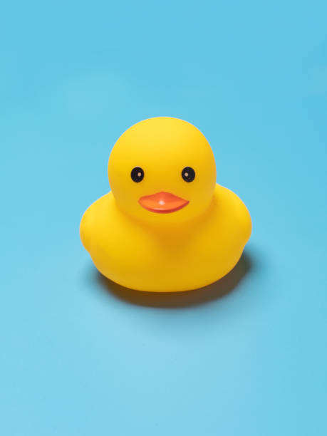 istock yellow rubber toy duck isolated on blue background 1337098620