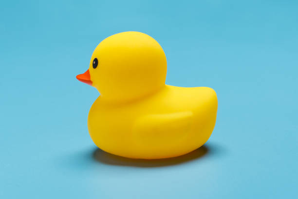 istock yellow rubber toy duck isolated on blue background 1337098658