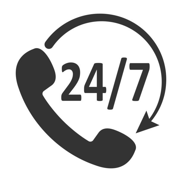 ilustrações de stock, clip art, desenhos animados e ícones de 24/7 call center support vector icon. symbol of service isolated on white background. hot line concept. connection with the operator. flat design. - customer service representative white background support customer