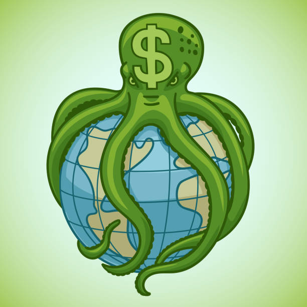 The dollar has taken over the world. The dollar as a octopus entangled the entire world financial system. Domination stock illustrations