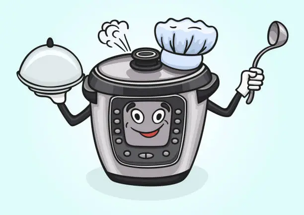 Vector illustration of Cartoon multicooker prepared for the next portion of food.