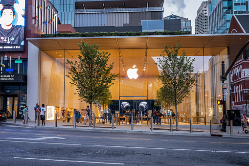 Shanghai, China - June 14, 2019: An Apple flagship store in Shanghai's Pudong District.