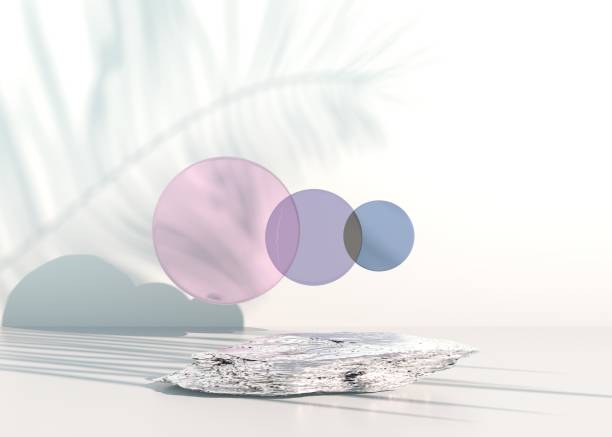 Stone podium on pastel background, for product display, Blank for mockup design. 3d render.