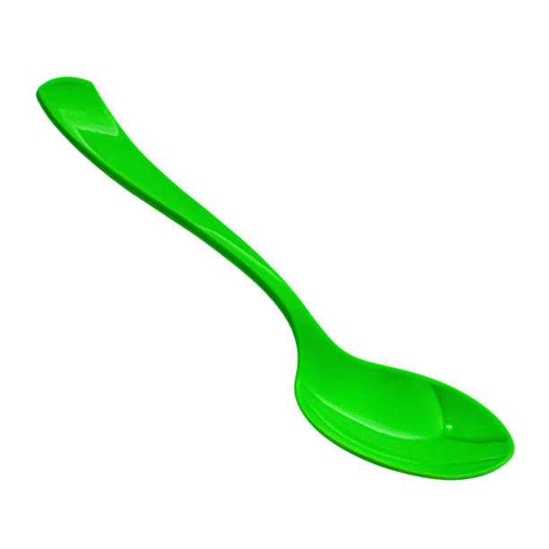 istock Green Disposable plastic spoon, clipping path, isolated on white background 1337103196