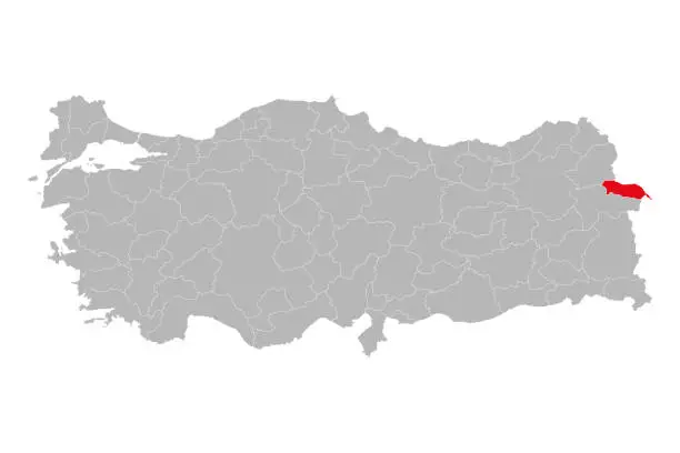 Vector illustration of Igdir province marked red color on turkey map vector.
